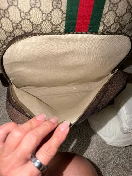 Gucci Beige GG Supreme Canvas Backpack with Red & Green Web and Brown Trim - Picture 10 of 11